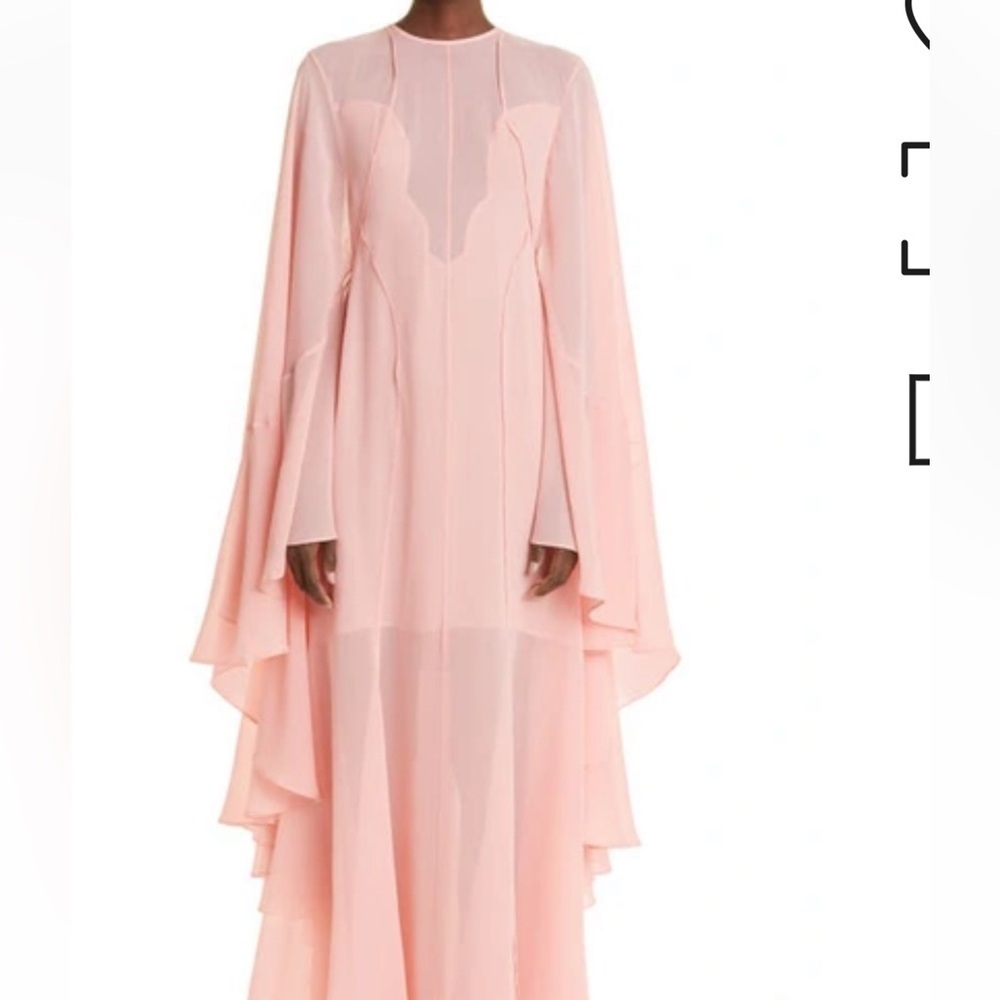 St. John plunging illusion, flowing long sleeve silk gown. - Picture 9 of 14